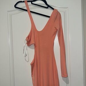 Cut out one shoulder dress in peach BRAND NEW